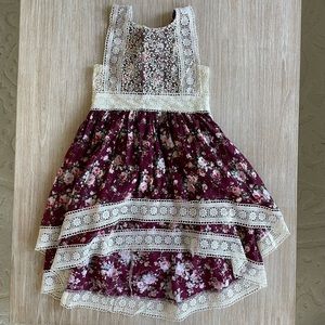 EUC Trish Scully Burgundy Floral Delphine Dress Size 5